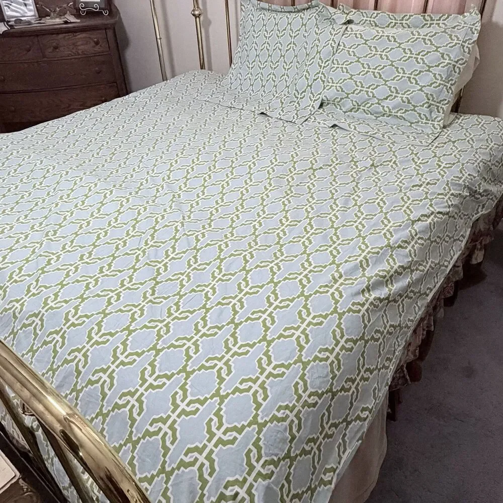 Pottery Barn Shay Trellis FULL QUEEN Duvet and Euro Shams